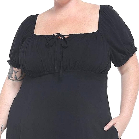 ❤️NWT HOT TOPIC SEXY LACED BLACK DRESS - PUFF SLEEVE - POCKETS - PLUS SIZE - Picture 8 of 12